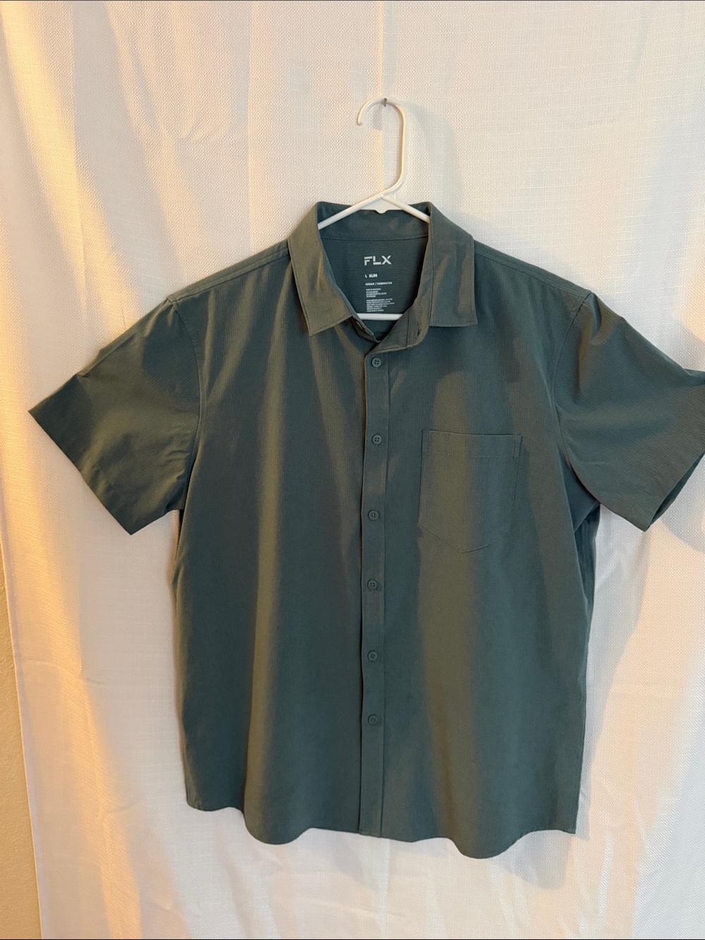FLX Men's Short-Sleeve Button-Down Shirt in Olive Green